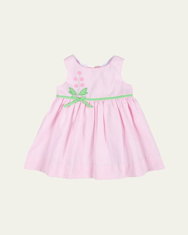 Girl's Seersucker Check Dress with Flowers, Size 2-6